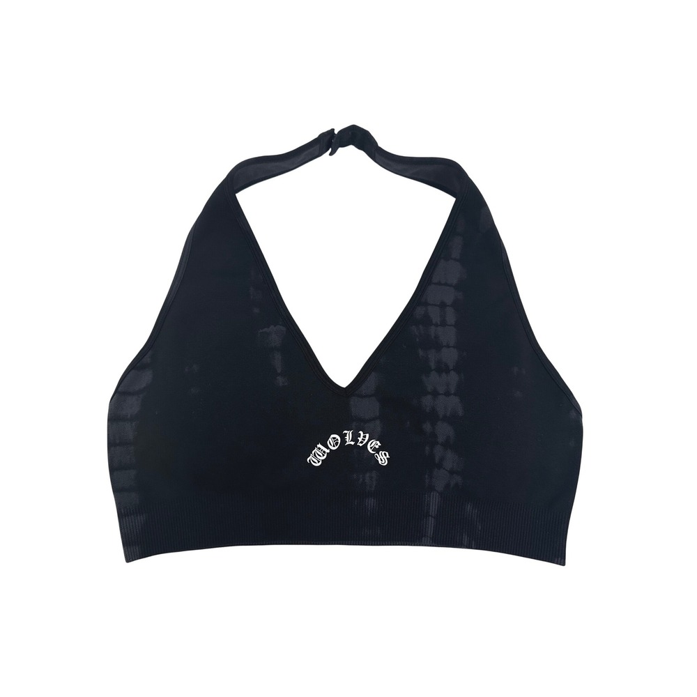 Darc Sport Wolves Halter Sports Bra Black Tie Dye Gothic Old English Womens